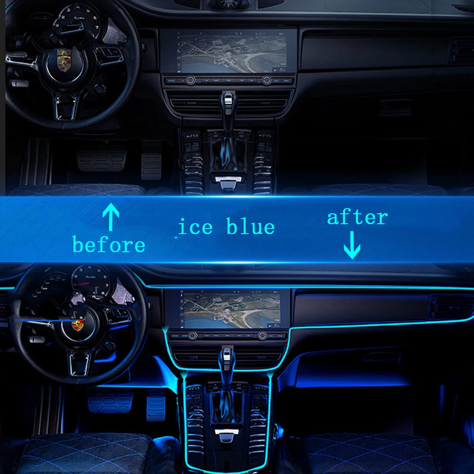 Tira de luces LED azul hielo decoración ambiente interior coche 2M Foto 3 de 4