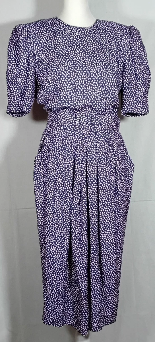 karin stevens casual dresses 90s 'karin Stevens' Blue Floral Midi Dress / Medium