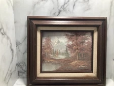 Mountain Landscape Oil Painting Texture Framed & Signed  13 1/2 X 15 5/8”