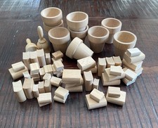 Wooden Miniatures Mini Dollhouse Crafting Books Library Pots Bells Misc Lot