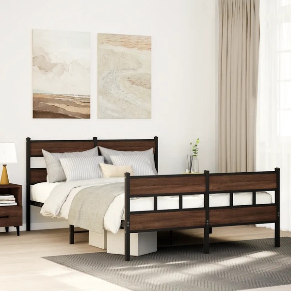 Metallbett 160X200 Cm Ohne Matratze Eiche Optik Braun-image