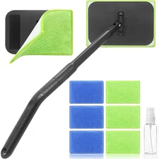Windshield Cleaner Tool with 6 Reusable Fiber Pads & Spray Bottle Removable
