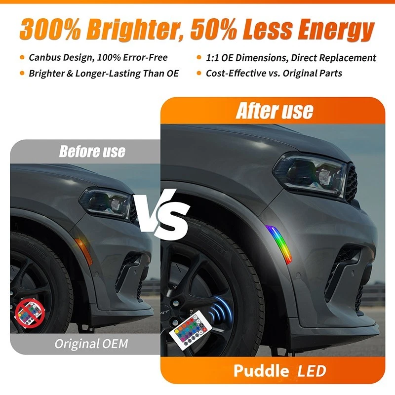 RGB Smoked Front Rear Fender LED Side Marker Light for Dodge Charger 2015-2023 - Image 2 of 4