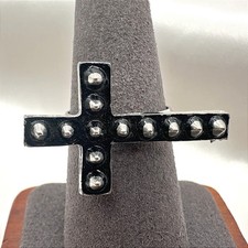 Vintage Y2K Silver Tone Studded Cross Ring Women's Classic Fashion Jewelry Boho
