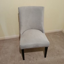 Light Grey Velvet Dining Chair Studded Button Back Accent Lounge Chair Black Leg