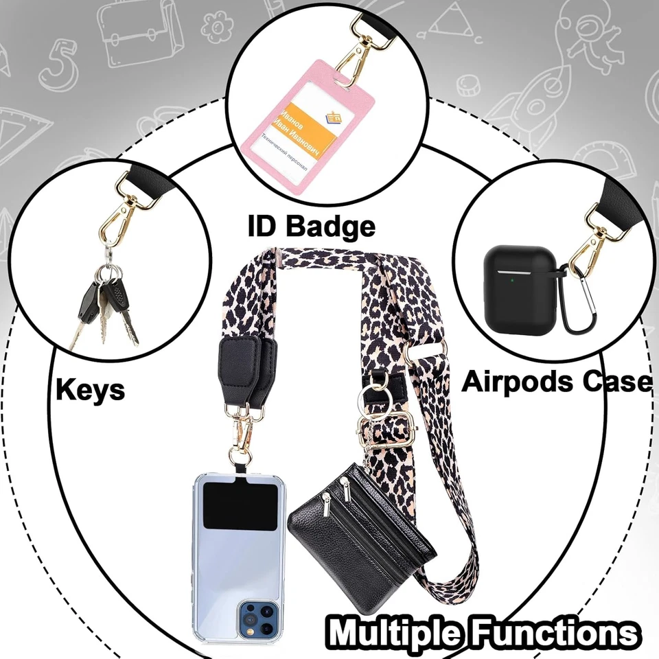 Ремешок Clip and Go для телефона с кошельком, регулируемый противоугонный ремень, леопард - Изображение 4 из 4