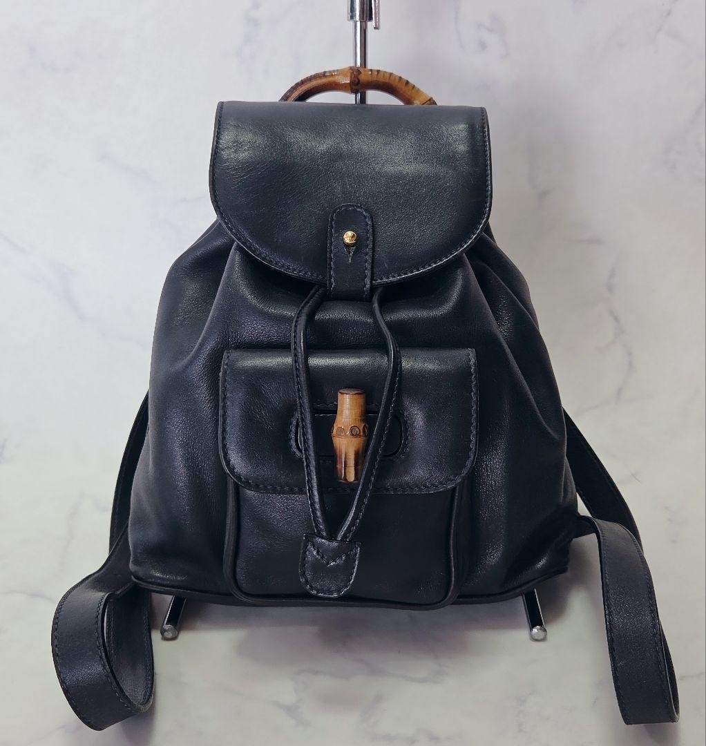 Authentic GUCCI Bamboo Mini Backpack Dark Navy Le… - image 2