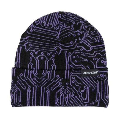 SANTA CRUZ CIRCUIT BEANIE MÜTZE. SCHWARZ LILA UMSCHLAGMANSCHETTE STRICK HERREN DAMEN MÜTZE S26