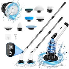 Electric Spin Scrubber - Cordless Cleaning Brush with 8 Heads  Long Handle