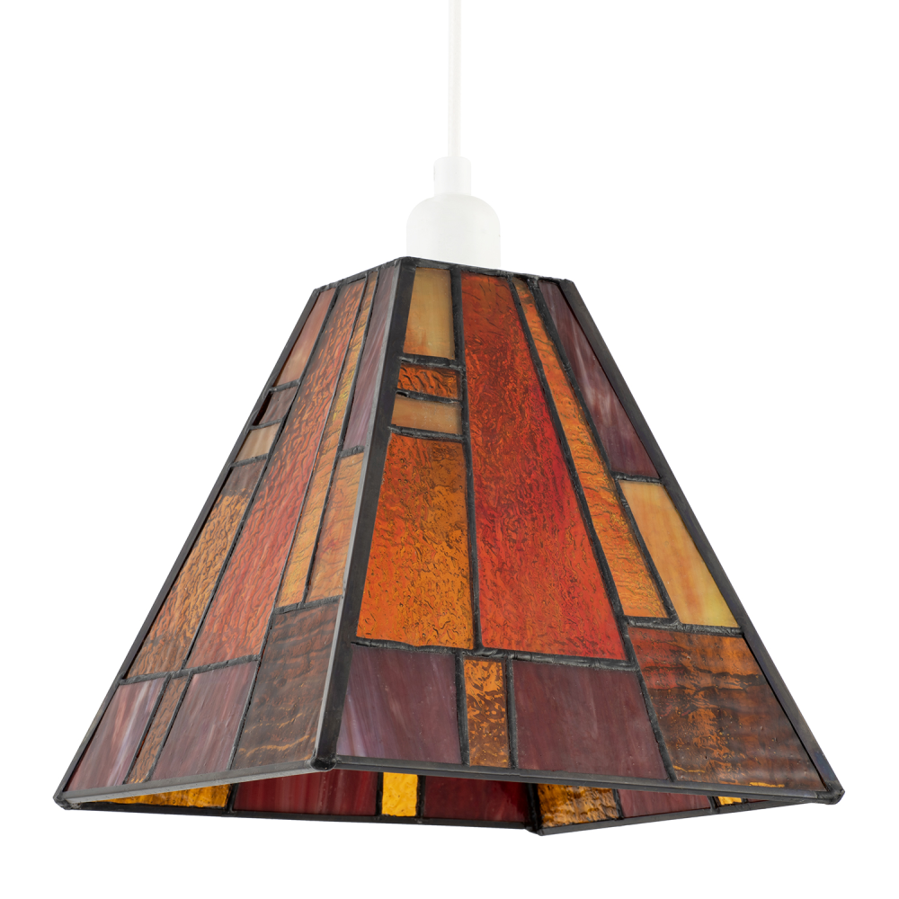 Art Deco Tiffany Pendant Lighting Shade with Orange and Amber Panels by Happy...