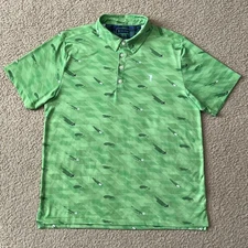 William Murray Golf Mens Throwing Shade Green Printed Polo Shirt Size Large
