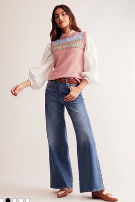 Boden Wide-Leg High Rise Women's Jeans Denim Medium Wash 29 Chic 70s $149