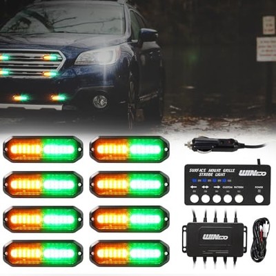 Emergency lights for vehicles, Emergency Strobe Lights Kit 8 PCS Green/Amber