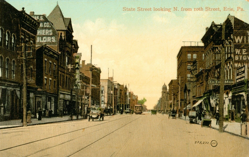 Set x 3 STATE STREET, ERIE,PA Postcards c1914 Street Scene POST OFFICE, Monument - Image 4 of 4