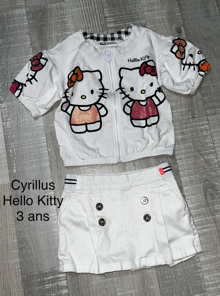 Cyrillus Hello Kitty 3 Ans Fille : Top Blanc Et Jupe Short Été - Photo 1/1