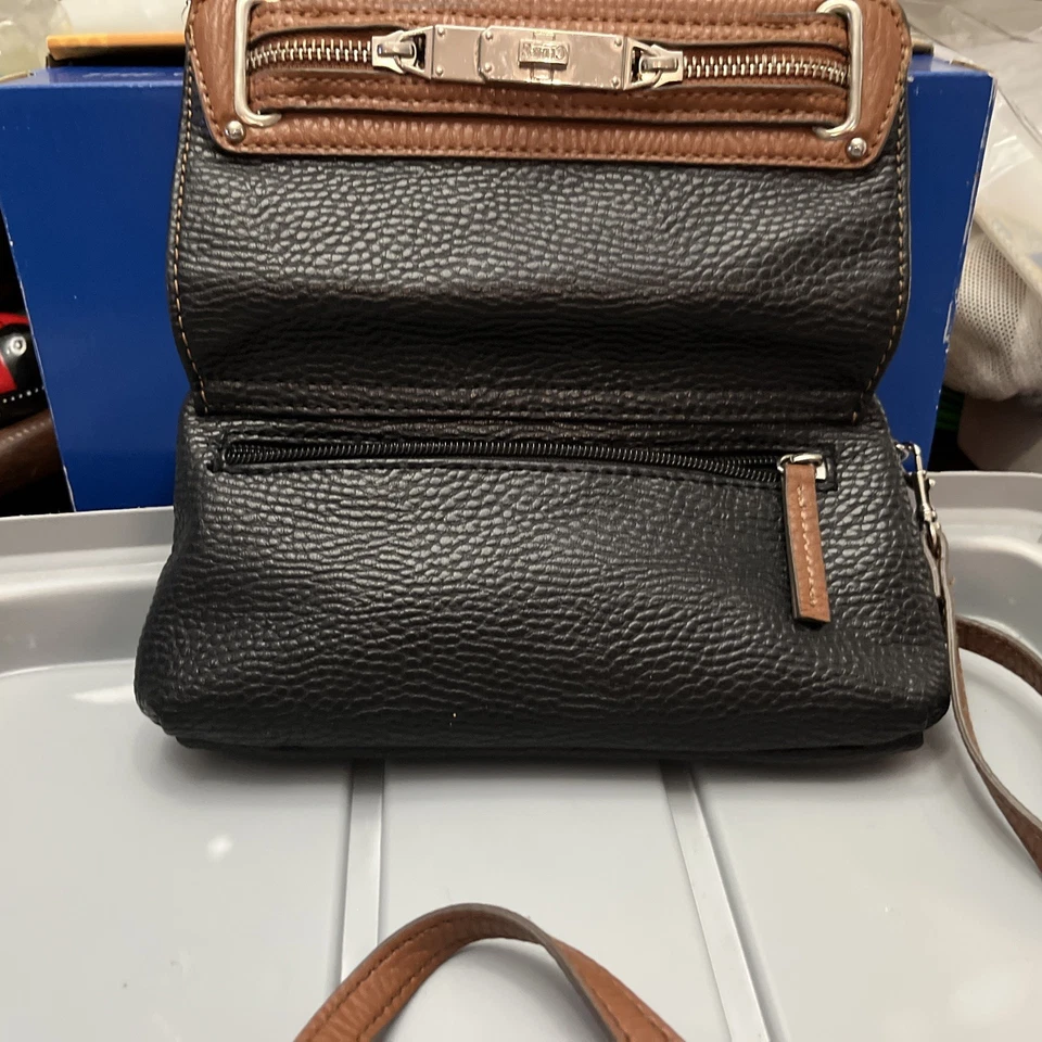 Chaps Mini Bandolera Cartera Bolso de Mano Bolso sin asas Cuero Vegano Guijarro Negro Marrón 8x6 Foto 2 de 3