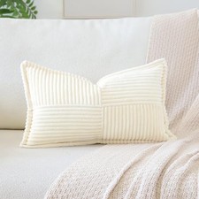 Striped Corduroy Throw Pillow Covers with 20" x 12" Pack of 1 Cream Beige