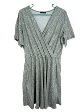 Fensace Faux Wrap-Front Sage Green Printed Dress