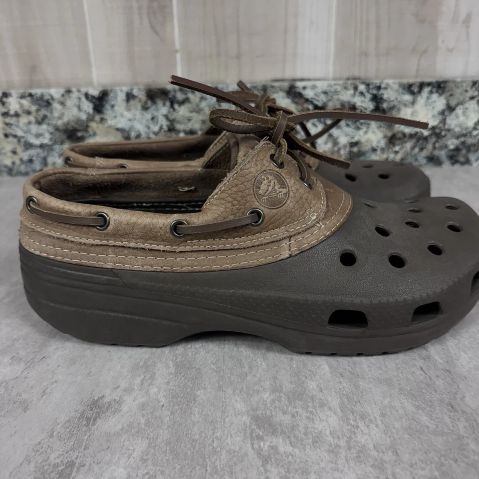 Crocs Brown Leather Islander Sport Boat Shoe (Unisex M10/W12 Lace Up - Image 4 of 4