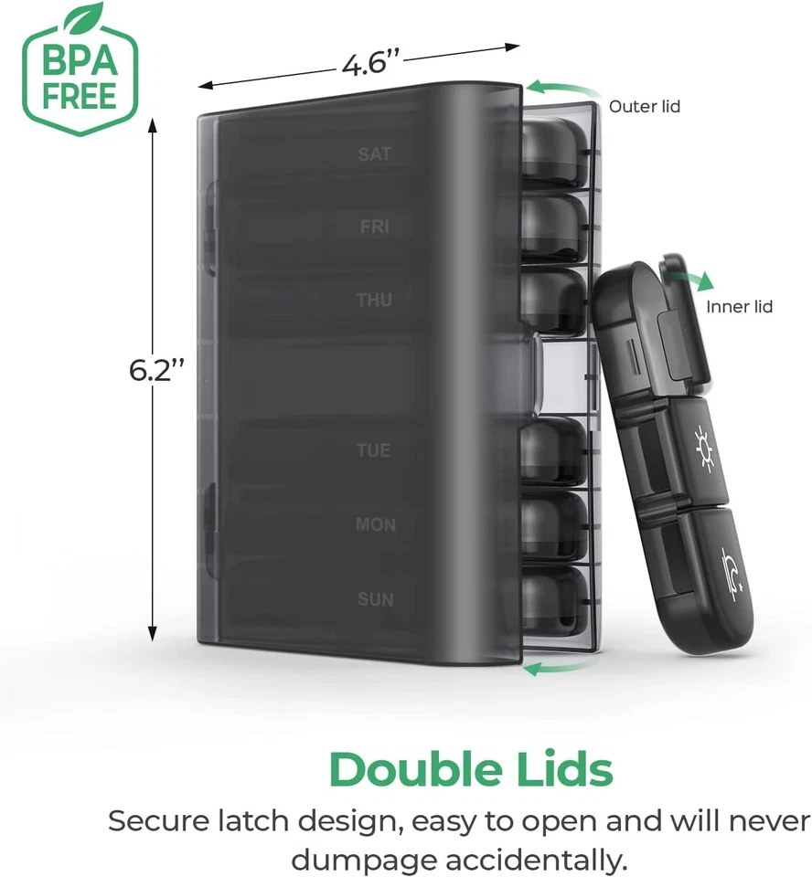 10PCS Weekly Pill Box Organizer 7 Day Medicine Storage Case 3 Times a Day Daily - Image 3 of 4