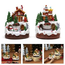 Lighted Musical Christmas Cabin Figurine Music Box with Train Home Decoration