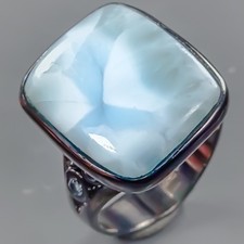 Jewelry gift 20 ct Natural Larimar Ring 925 Sterling Silver Size 8 /R432298