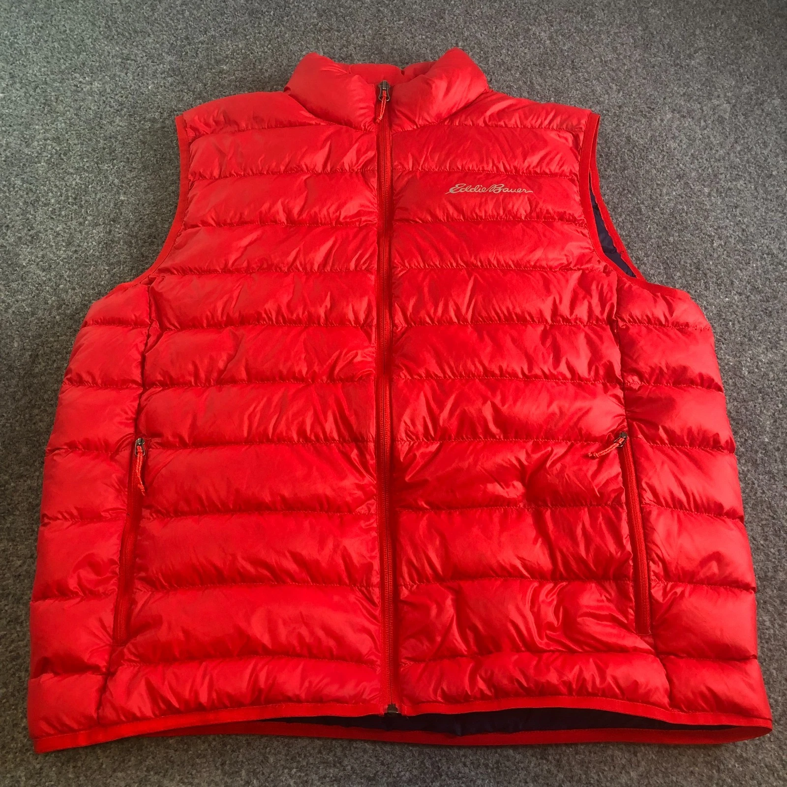 Eddie Bauer Vest Mens Large Red EB650 Down Full Zip Puffer Lightweight Nylon