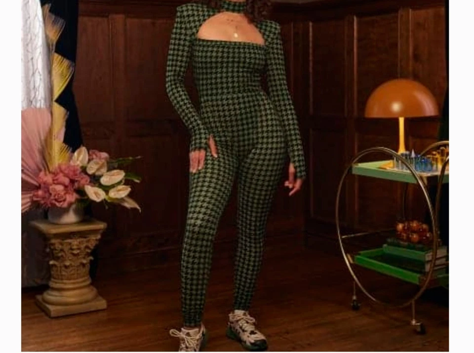 NWT Adidas x Ivy Park Jumpsuit Womens Medium Green Houndstooth Beyonce Catsuit - Image 3 of 3