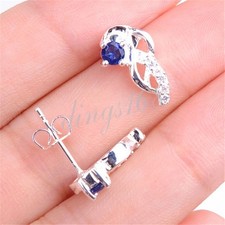 Designer Inspired 925 Sterling Silver Heart Blue Crystal Stud Post Earrings G701