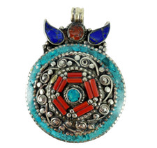 Tibetan Silver and Natural Stones Pendant