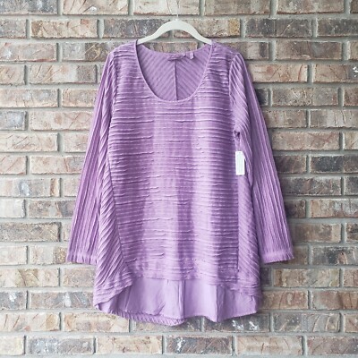Soft Surroundings Women's Medium Thea Tunic Top 3/4 Sleeve Shirt Pleated 2CJ43