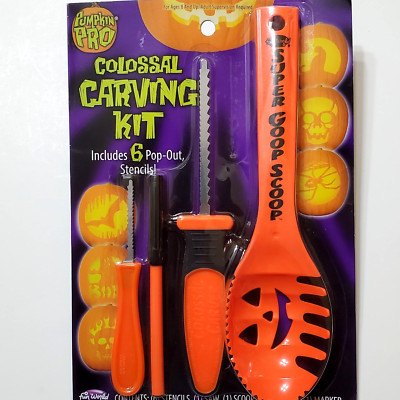 Pumpkin Pro Colossal Carving Kit With 4 Tools 6 Stencils and Booklet Orange New