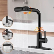 360° Waterfall Kitchen Faucets with 3 Function Pullout Sprayer Single Handle