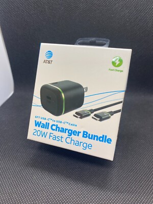 AT&T - Wall Charger Bundle 20W - Fast Charge W/ 6ft USB-C Cable - Black