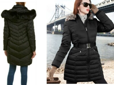 DKNY Women's Full Zip Hooded Black Puffer Down Coat Size XL Was $260 #K