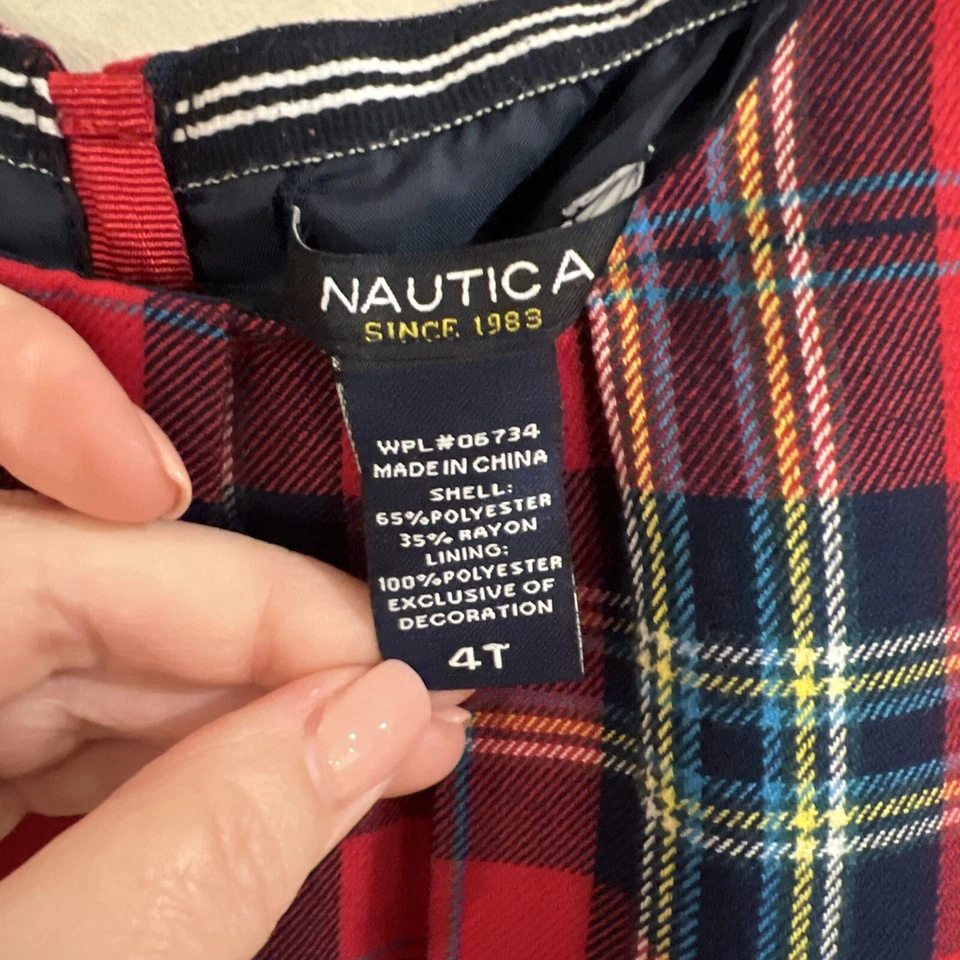 Vestido recto a cuadros Nautica Navidad rojo azul marino blanco amarillo azul niñas talla 4T Foto 4 de 4