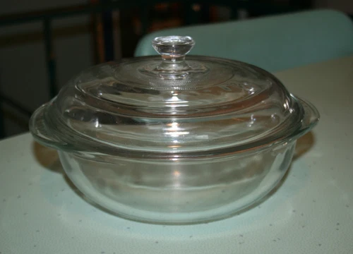 Vintage Pyrex #023 Clear Glass 1.5 Qt Round Casserole w/ #17 Lid USA