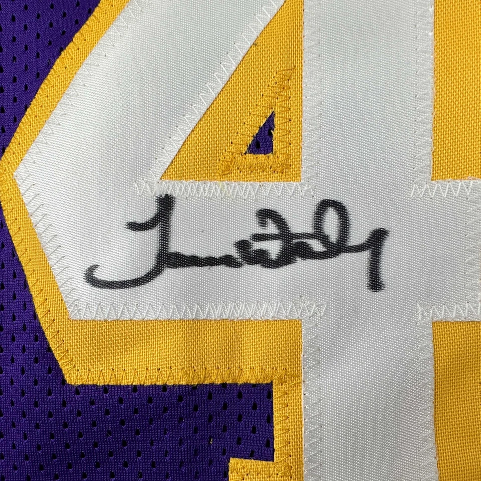 Autographed/Signed James Worthy Los Angeles LA Purple Basketball Jersey JSA COA - Image 3 of 4