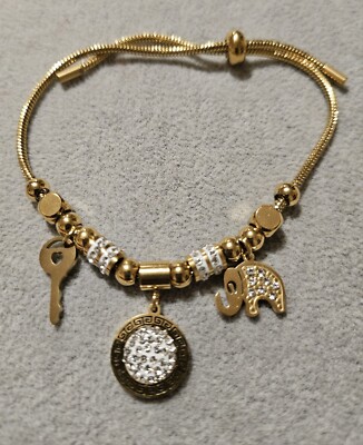 Schönes türkisches Design vergoldet Elefant Schlüssel Kristall Charm Knebelarmband 