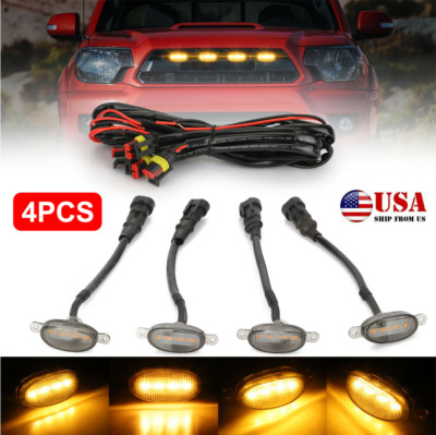 4X LED Amber Front Grille Lighting Kit Universal For Ford Truck SUV Raptor Style