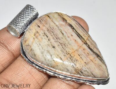 Wave Jasper Gemstone 2'' Handmade Pendant 925 Silver Plated U487-D134