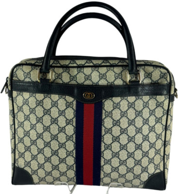 GUCCI Navy Blue GG Canvas Leather Sherry Line Accessory Collection
