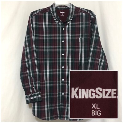 Sz XLB KING SIZE Men's Big & Tall Long Sleeve, Button Down, Burgundy Plaid  Shirt | eBay