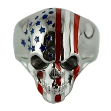 Stainless Steel Skull Ring American Flag 146