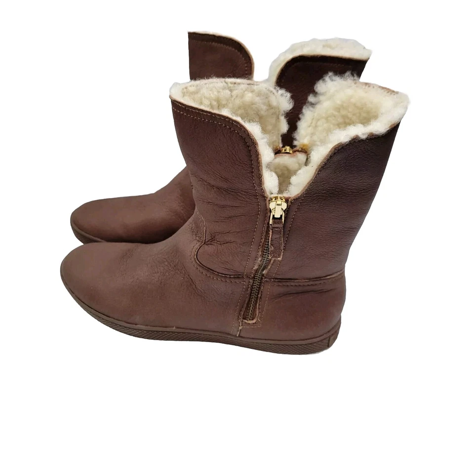 Botas de cuero marrón iris Elie Tahari forro de piel sintética talla 39,5 (9) 61724-2683 Foto 2 de 4