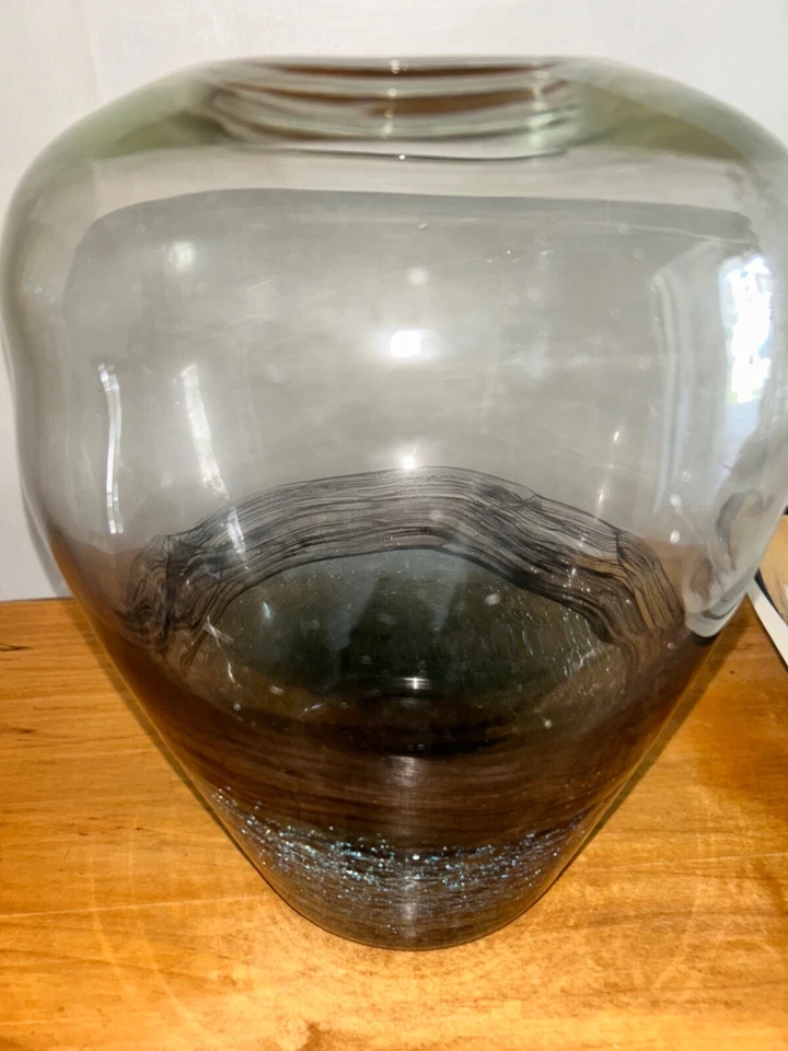 Jarrón negro roscado de cobre MCM Lg - vidrio artístico de Murano 11” aventurina soplado a mano Foto 3 de 4