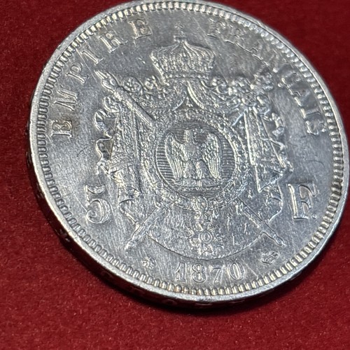 1870 5 Francs Napoleon III French Empire 0.900 Silver 25g Old France Coin - Picture 12 of 15