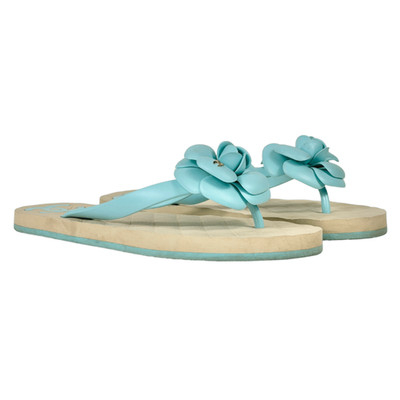 CHANEL ''RARE'' Aqua Blue Camelia CC Flip Flops UK 6 EU 39