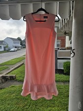 Vtg 1980's Jemma Coral Pink Ruffled Hem Dress Sleeveless Size 10 Made In The USA