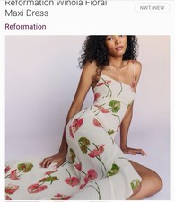 Reformation Winola Dress Size Small Cali White Red Floral Maxi Asymmetric Ruffle